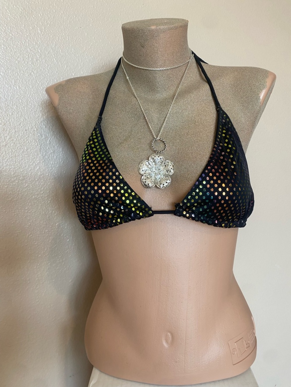Vintage 1998 Victoria’s Secret Black & Multi Color Sequin String Bikini Top